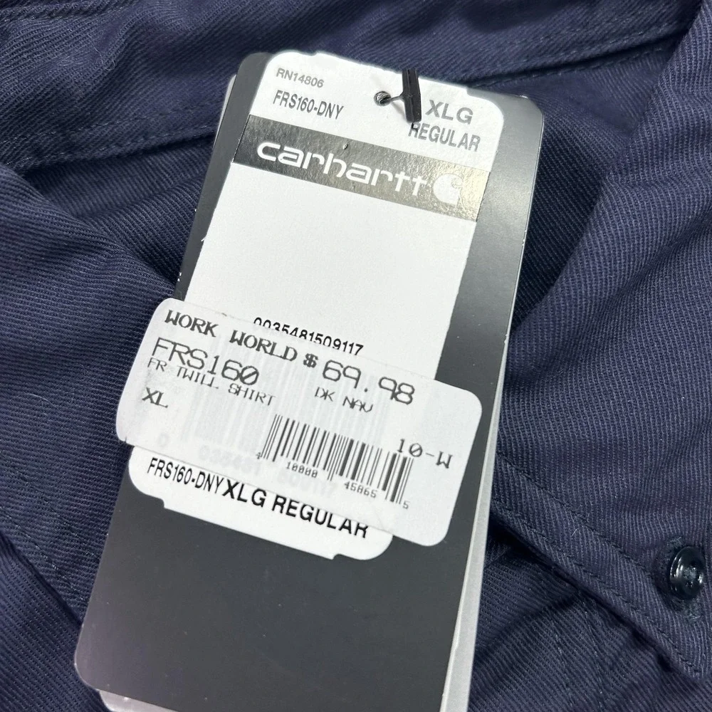 NEW Carhartt Shirt Mens XL Blue Flame Resistant FRS160 Button‎ Up Workwear